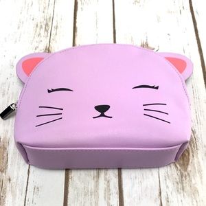 Super Cute Kitty / Cat Lavender Zip Cosmetic Bag